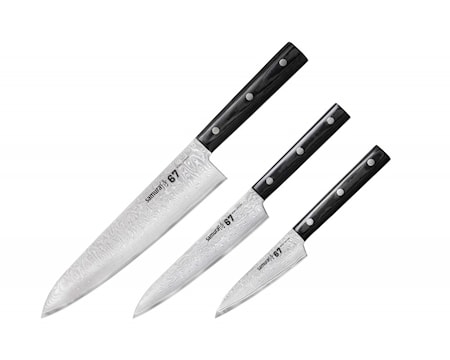 DAMASCUS 67 Chef's Starter Knife Set: Grönsakskniv + Allkniv + kockkniv