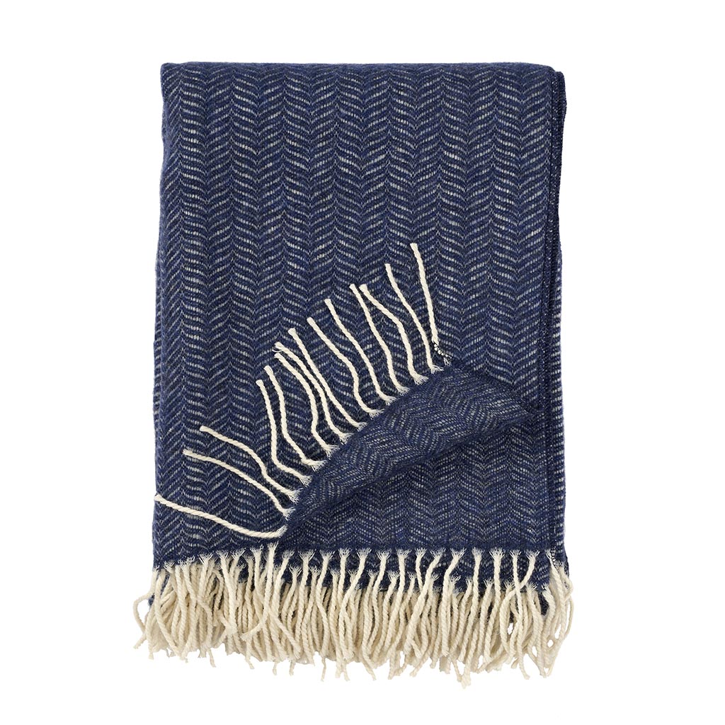 TIPPY kashmir/ merinoull pläd Denim, Klippan Yllefabrik