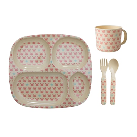 Crab and Starfish Print Baby Middagsset 4-delar Rosa