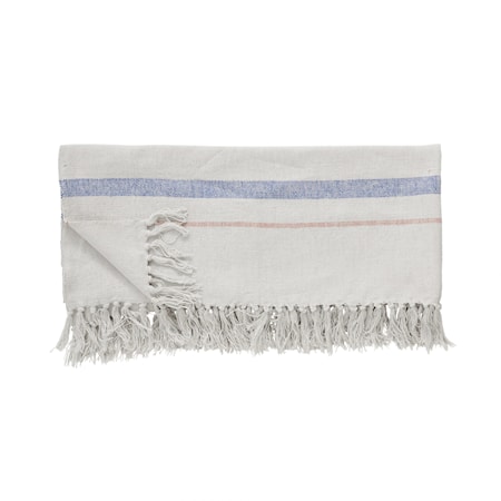 Pläd Bomull beige/blå/lyserød