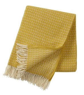Leaf premium ullpläd yellow, Klippan Yllefabrik