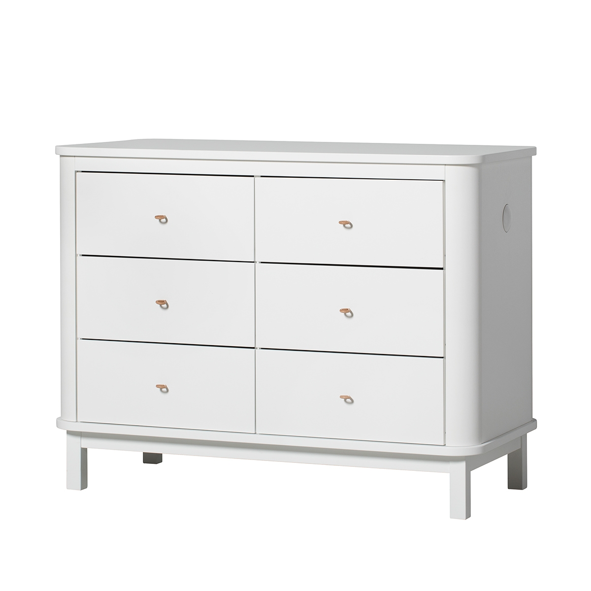 Byrå Wood 6 lådor läder vit/ vit, Oliver Furniture