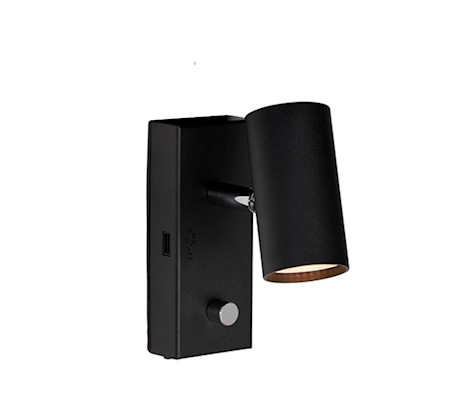 Tyson Vägg USB höger Svartstr LED sladd ut ner