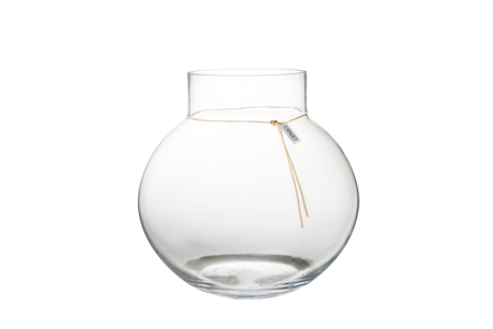 Rund glasvas med läderband - 29 cm