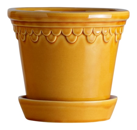 Köpenhamn Kruka med fat Glazed Yellow Amber 12 cm