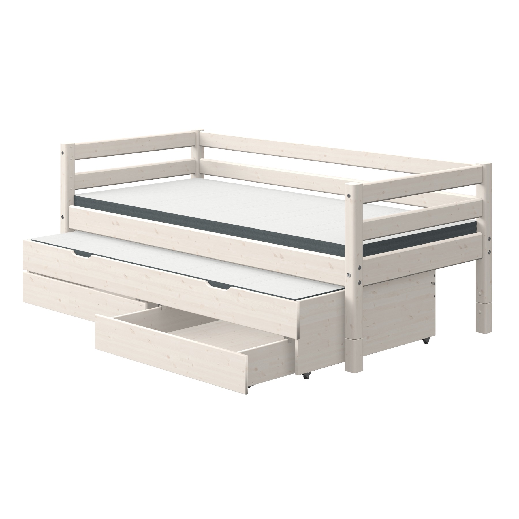 Säng vit 90 x 200 cm sänglådor utdragssäng, FLEXA CLASSIC