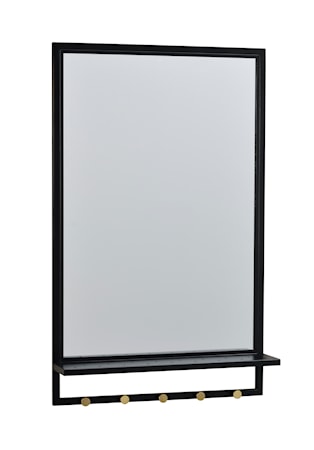 Jersey Spegel med hylla Svart Metall/guldknopp 50x80 cm