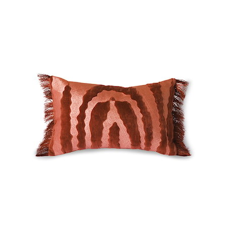 Fringed Velvet Tiger Kudde Red 25x40 cm
