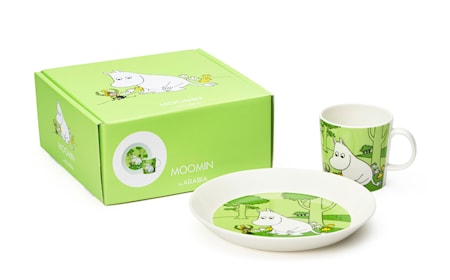 Mumin tallrik & mugg set Mumintrollet grön
