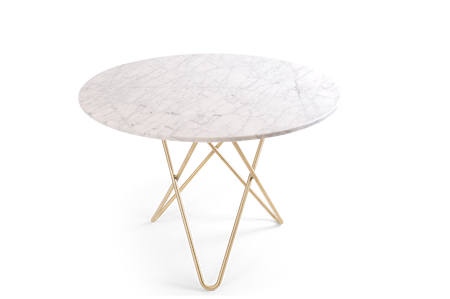 Large O Table Matt Vit Marmor med Mässingben Ø100